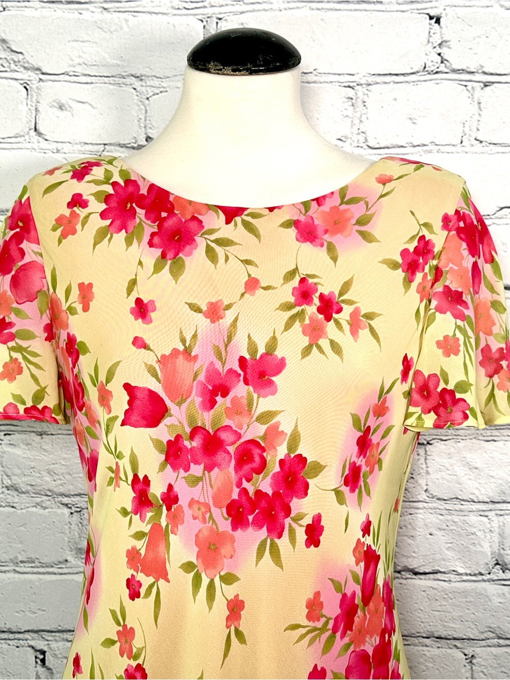 Vintage 90s Talbots Dress Yellow Pink Floral Bias Cut Maxi Fairy Small